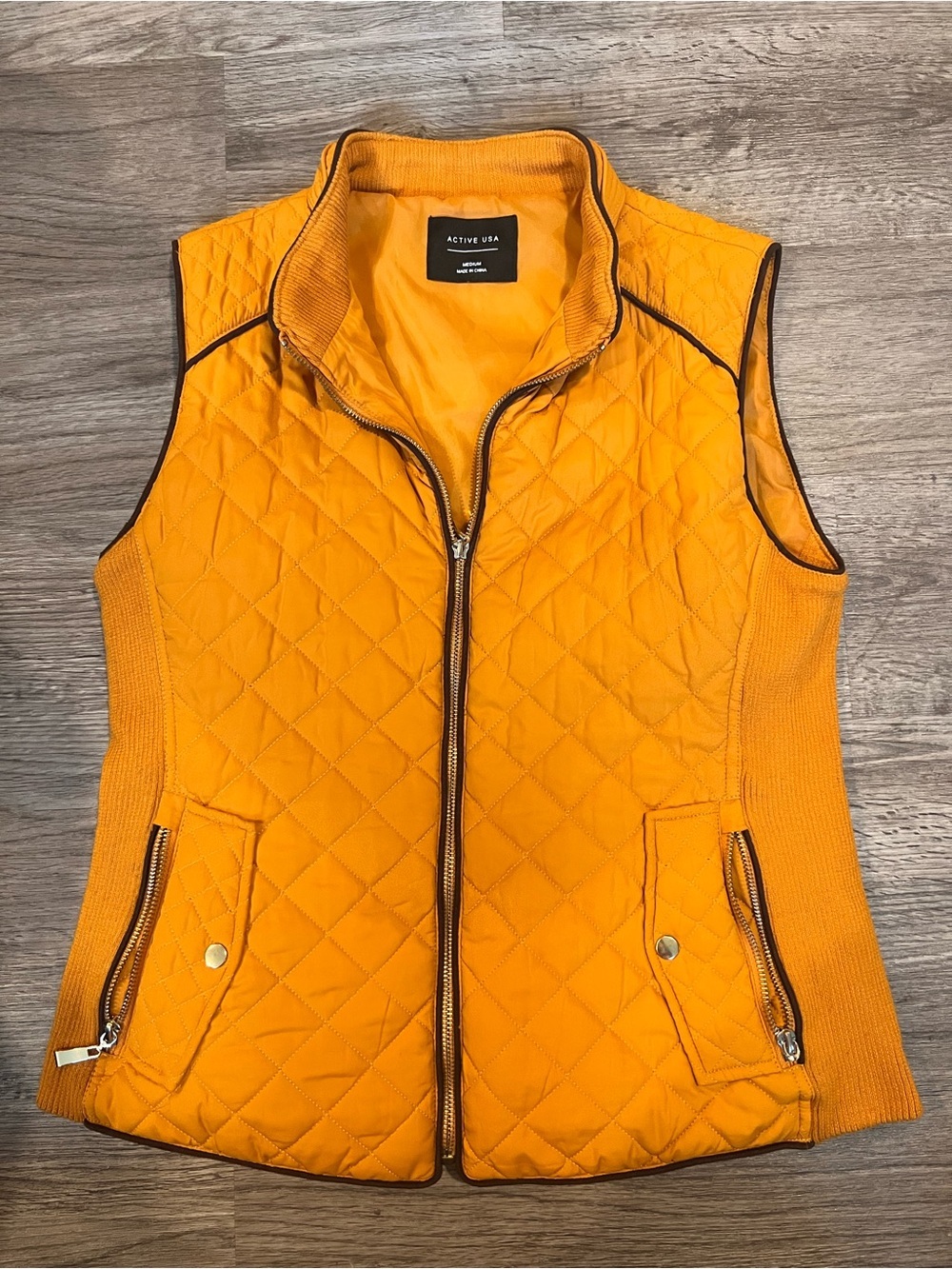 ACTIVE USA Quilted Mustard Sleeveless Vest - Picture 1 of 5
